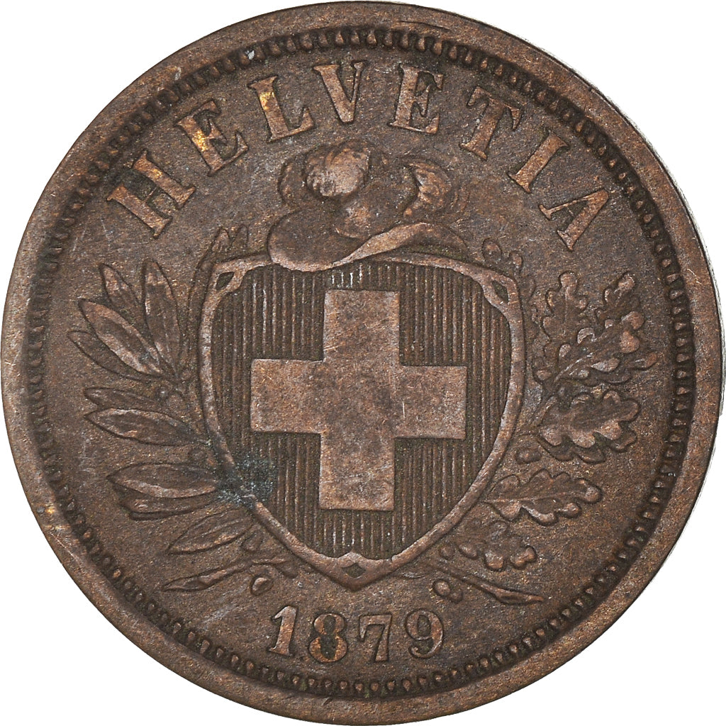 Coin, Switzerland, 2 Rappen, 1879, Bern, EF(40-45), Bronze, KM:4.1