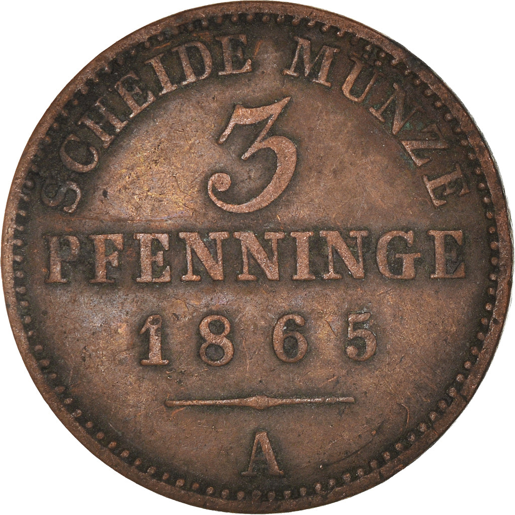 Moneta, Stati tedeschi, PRUSSIA, Wilhelm I, 3 Pfennig, 1865, Berlin, BB, Rame