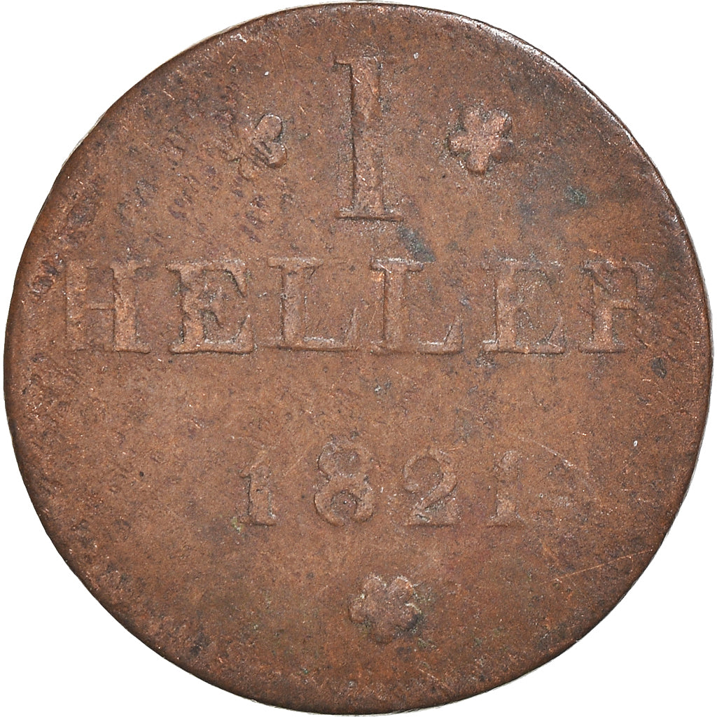 Moneta, Stati tedeschi, FRANKFURT AM MAIN, Heller, 1821, MB, Rame, KM:301
