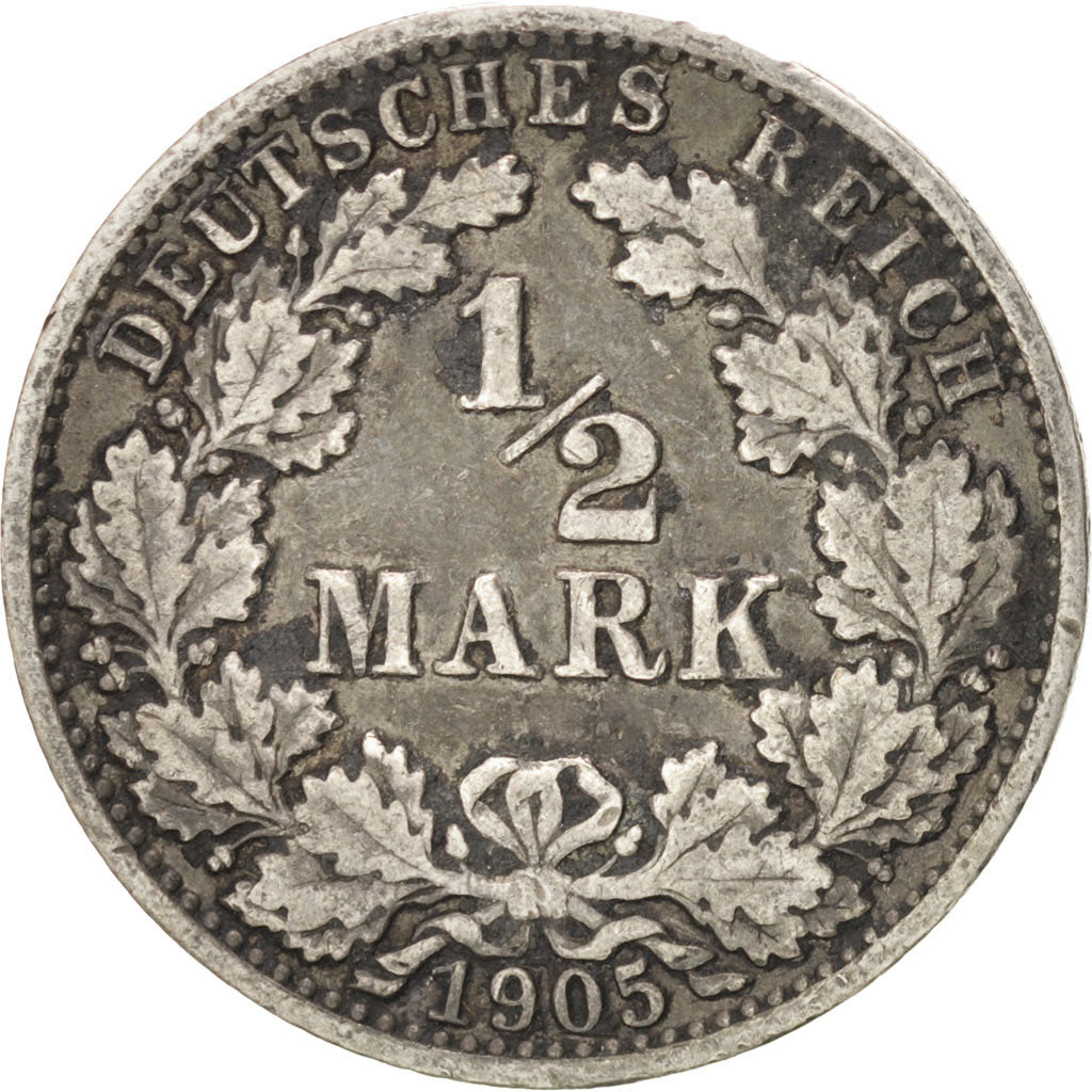 Münze, GERMANY - EMPIRE, 1/2 Mark, 1905, Berlin, S+, Silber, KM:17