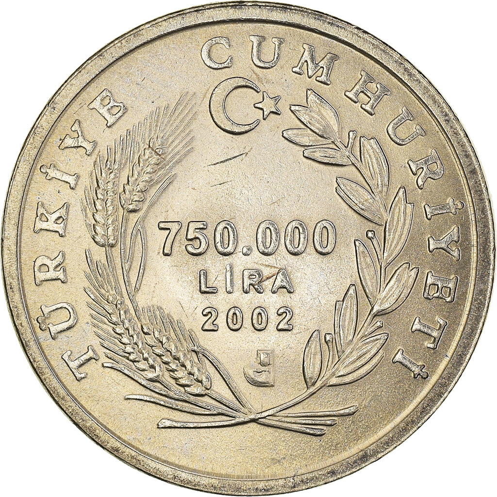 Coin, Turkey, 750 000 Lira, 2002, MS(65-70), Cupronickel