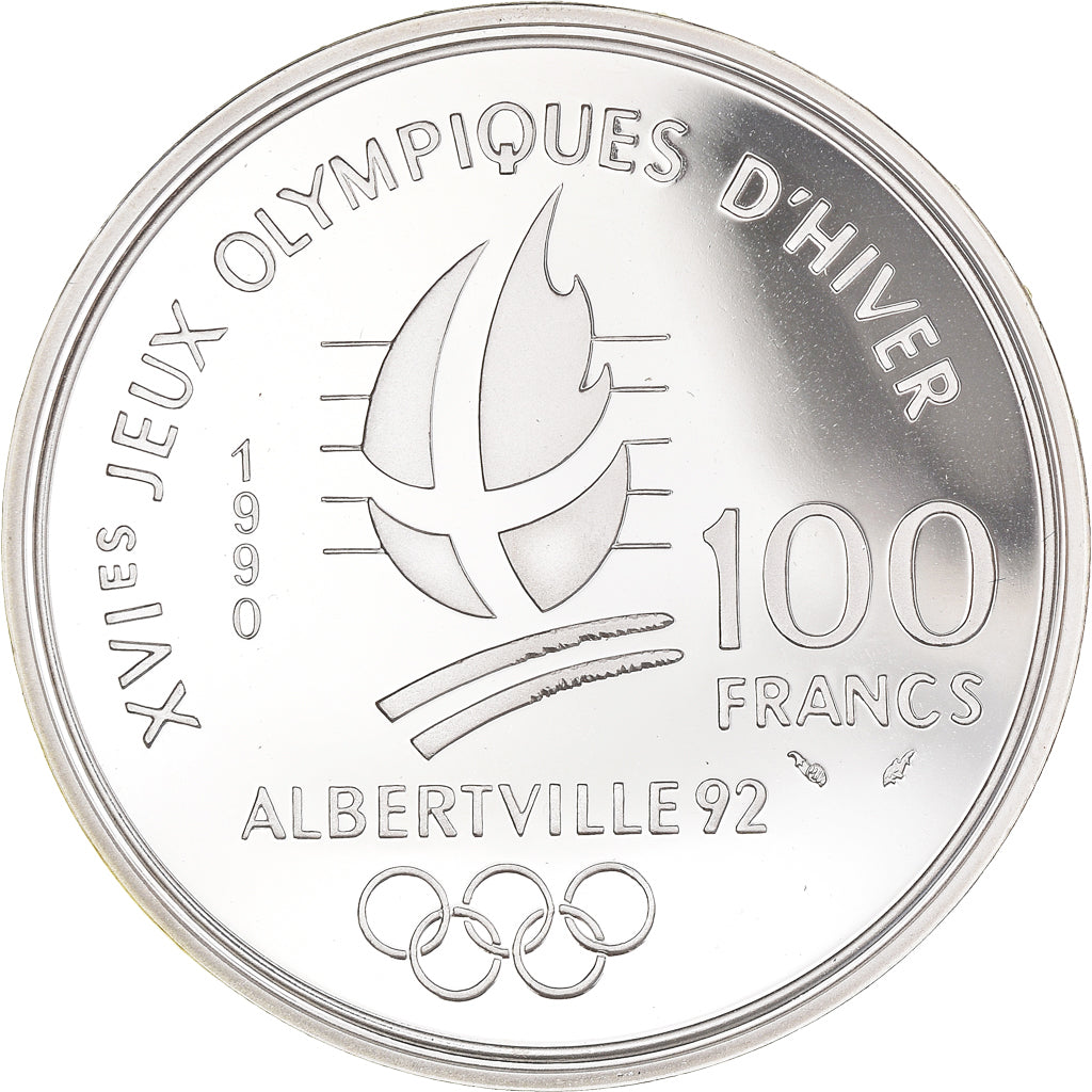 Coin, France, albertville 92, 100 Francs, 1990, Proof, MS(65-70), Silver