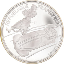 Coin, France, Bobsledding, 100 Francs, 1990, Albertville 92, MS(65-70), Silver