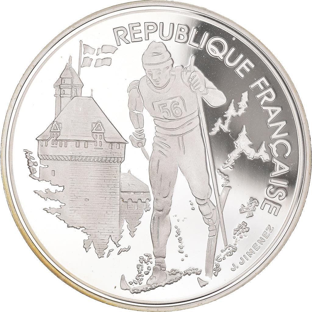 Moneda, Francia, Cross-country skier, 100 Francs, 1991, Albertville 92, FDC