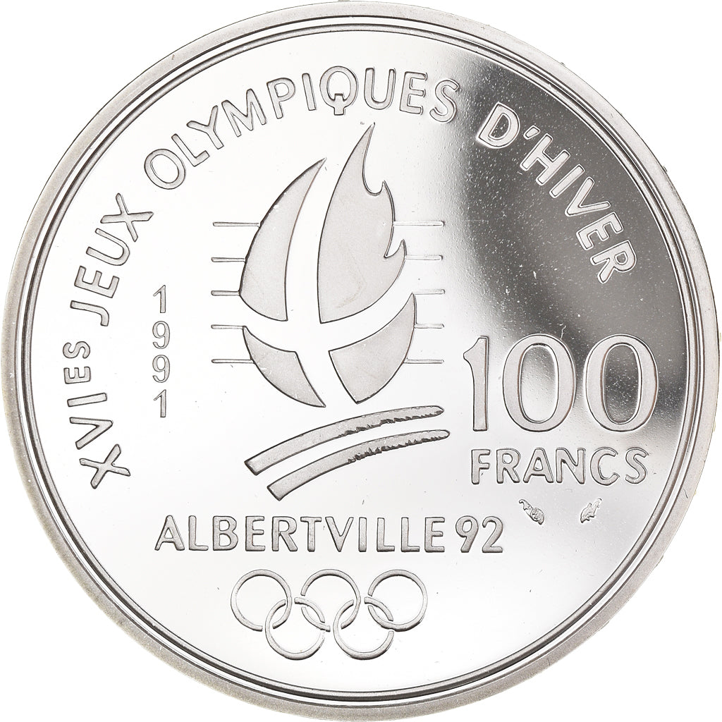 Coin, France, Albertville - Ski Jumping, 100 Francs, 1991, BE, MS(65-70)