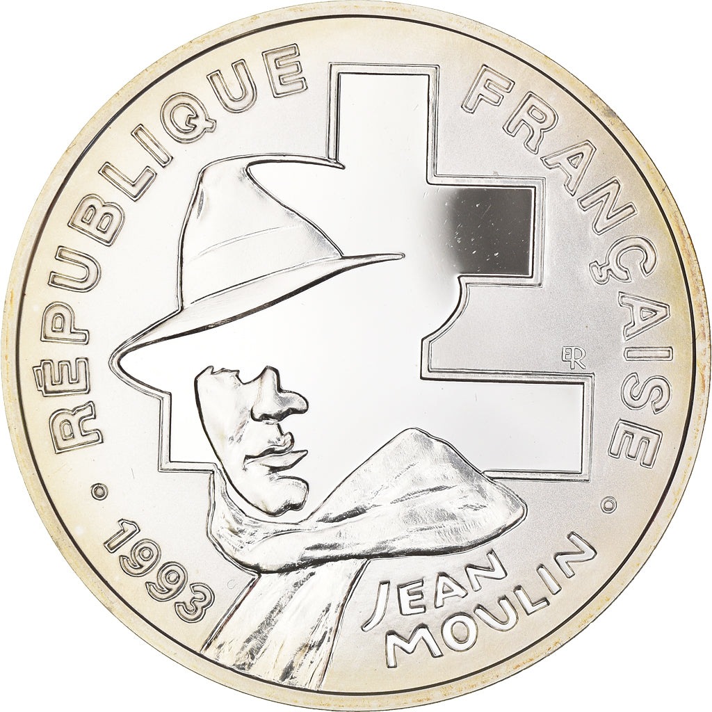 Coin, France, Jean Moulin, Libération, 100 Francs, 1993, BE, MS(65-70), Silver