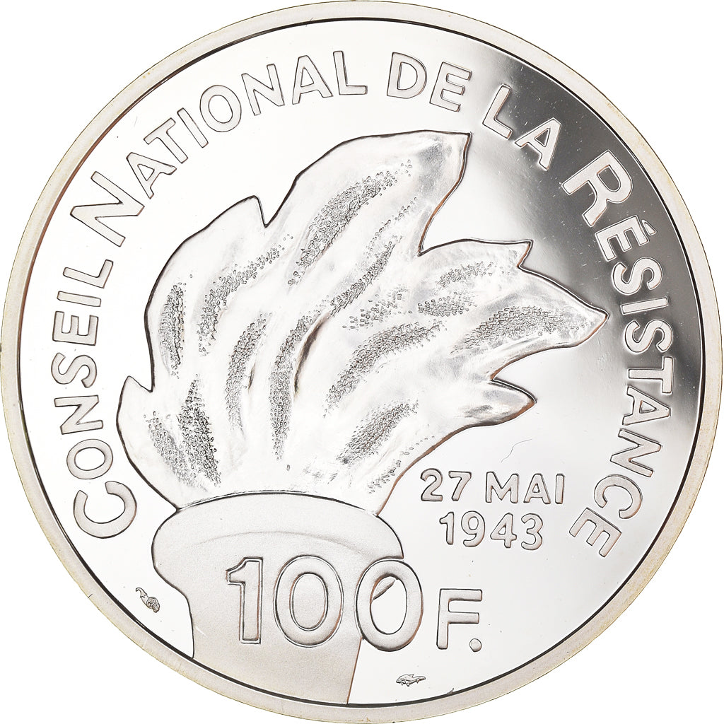 Coin, France, Jean Moulin, Libération, 100 Francs, 1993, BE, MS(65-70), Silver