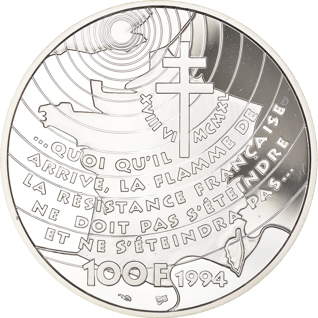 Coin, France, Appel du 18 juin 1940, Libération, 100 Francs, 1994, BE