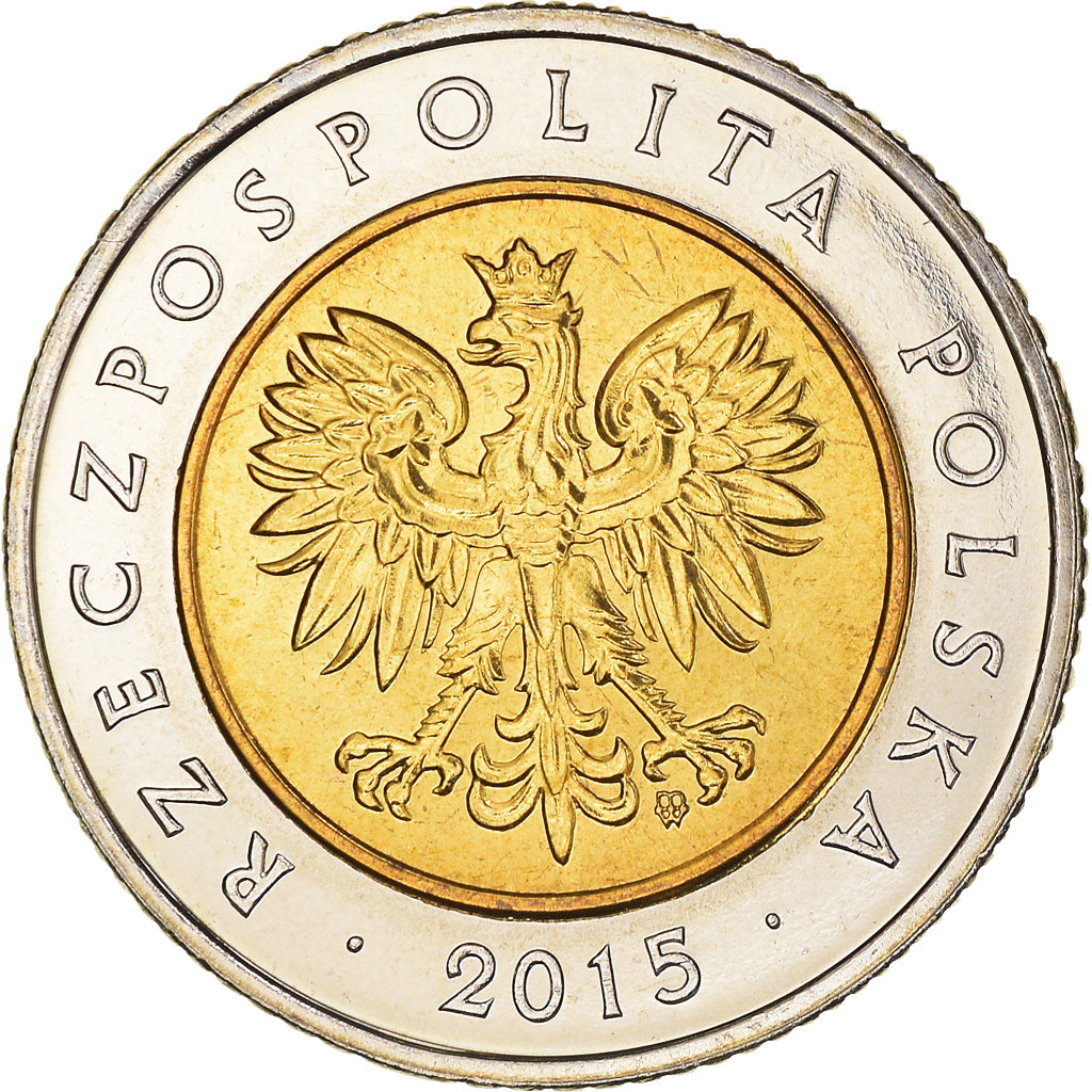 Moneta, Polonia, 5 Zlotych, 2015, Warsaw, SPL+, Bi-metallico