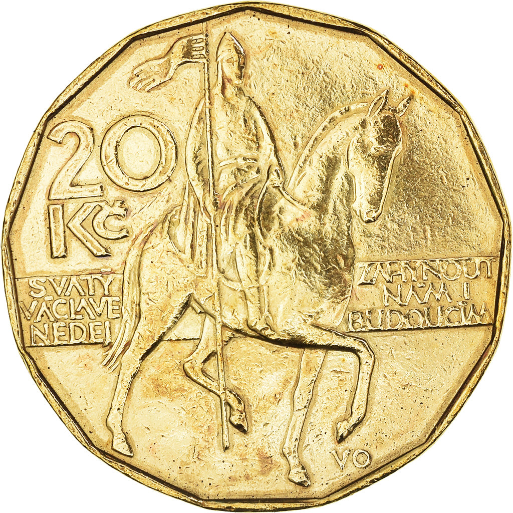 Coin, Czech Republic, 20 Korun, 1993, VF(30-35), Brass plated steel, KM:5