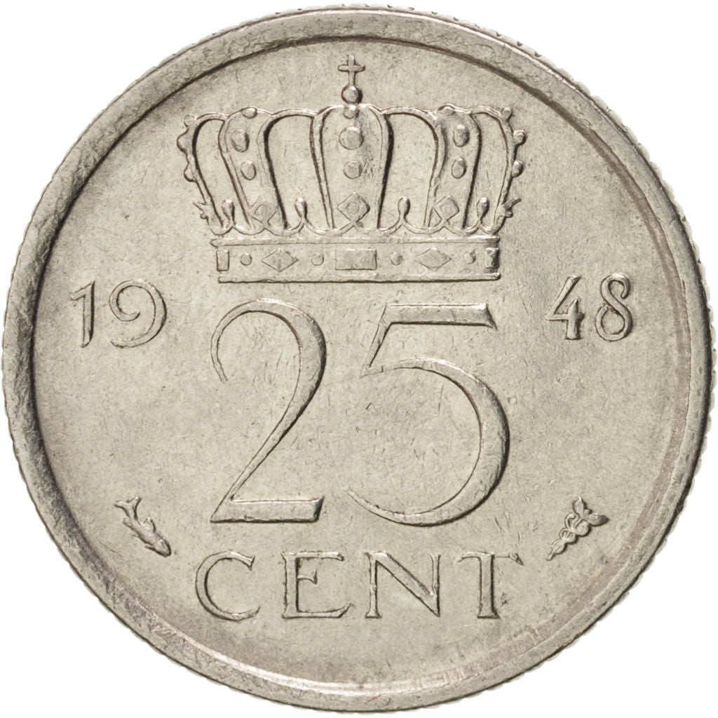 Moneta, Paesi Bassi, Wilhelmina I, 25 Cents, 1948, SPL-, Nichel, KM:178