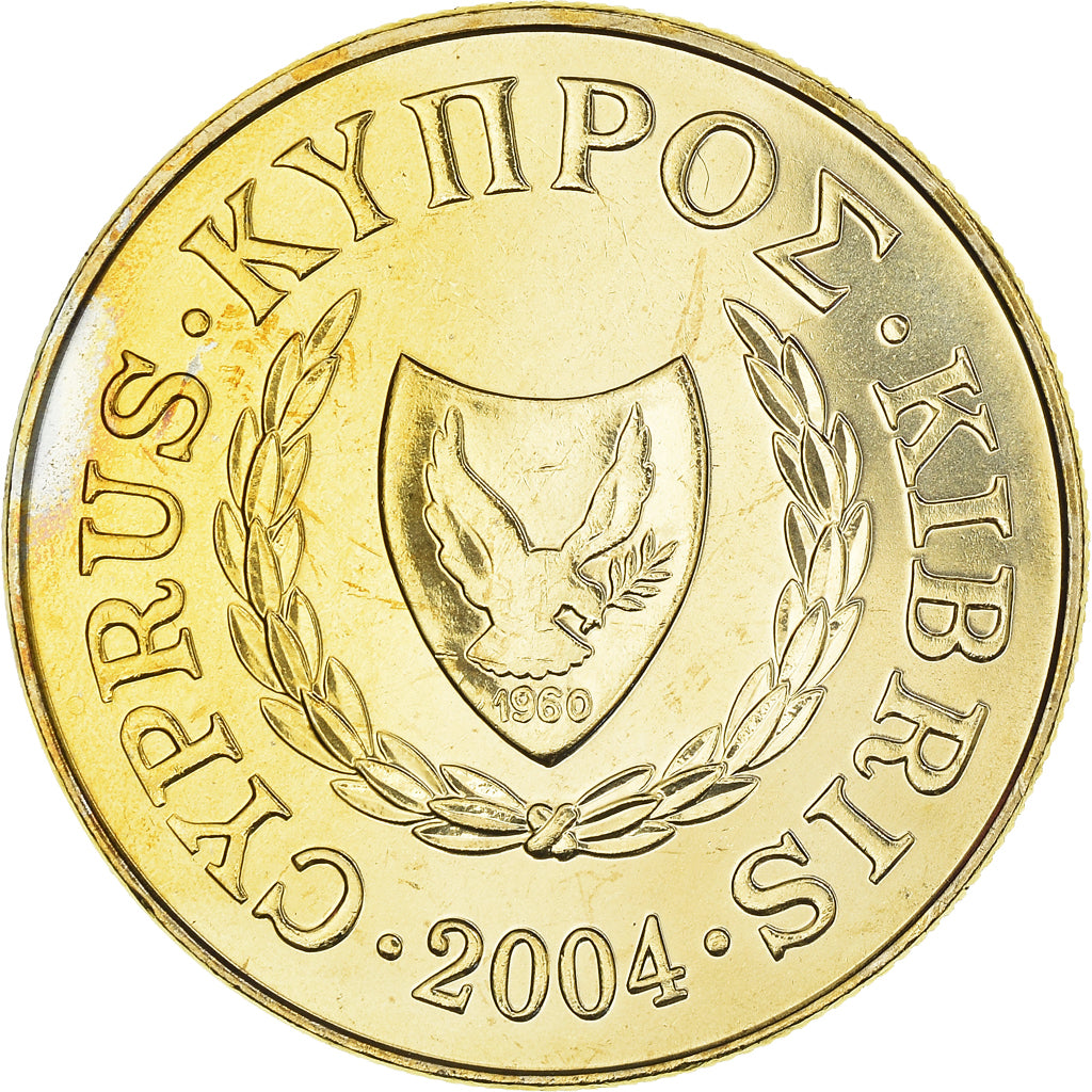 Coin, Cyprus, 20 Cents, 2004, MS(60-62), Nickel-brass, KM:62.2