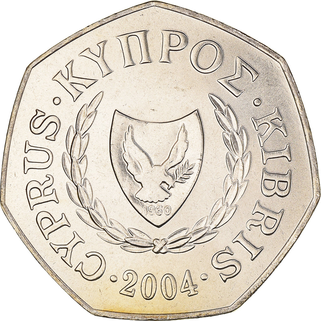 Coin, Cyprus, 50 Cents, 2004, MS(64), Copper-nickel, KM:66
