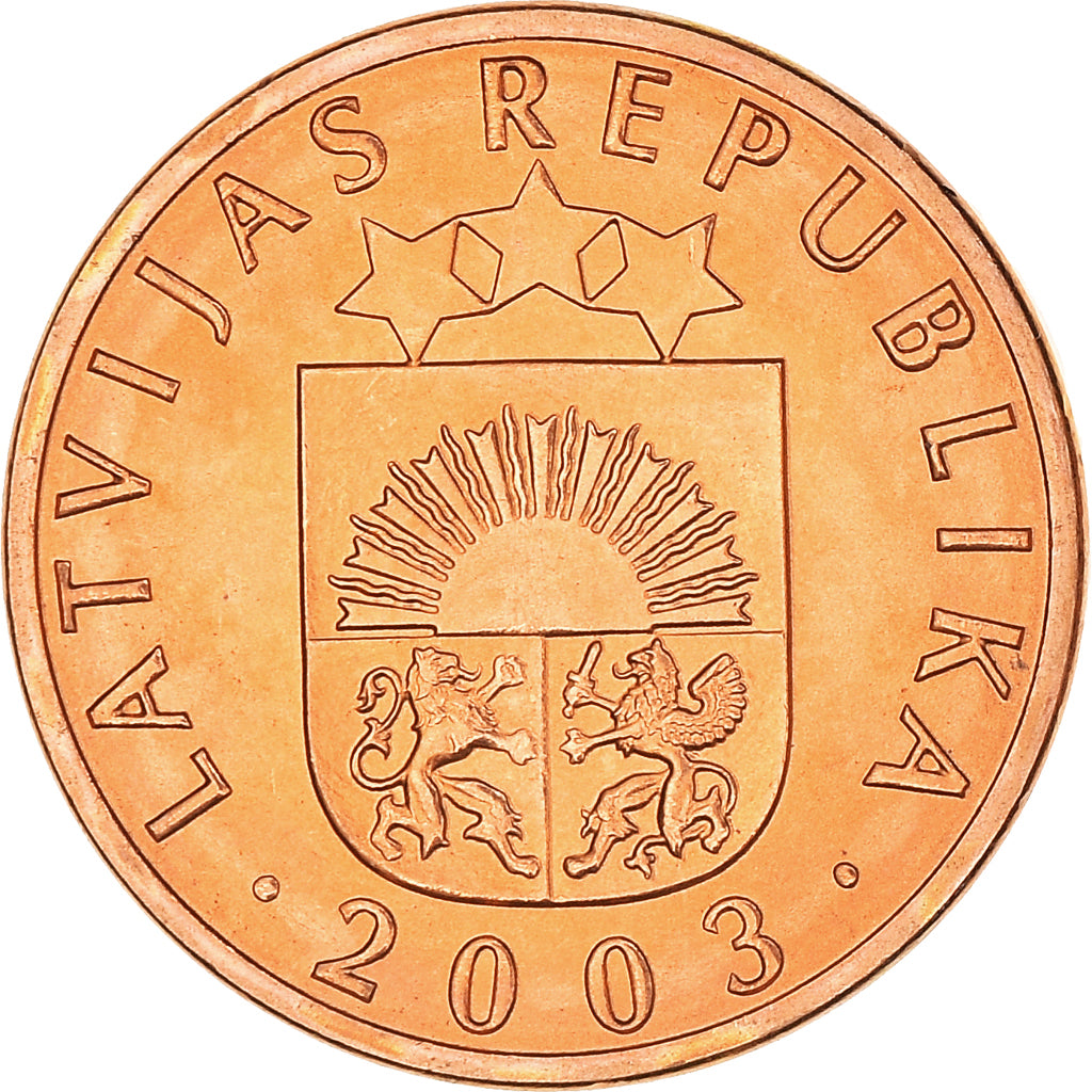 Coin, Latvia, Santims, 2003, MS(60-62), Copper Clad Steel, KM:15