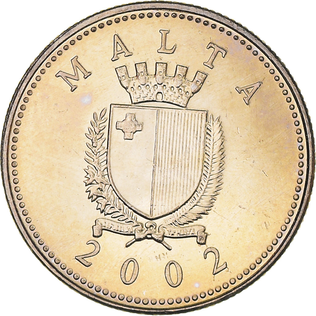 Coin, Malta, 2 Cents, 2002, British Royal Mint, MS(64), Copper-nickel, KM:94