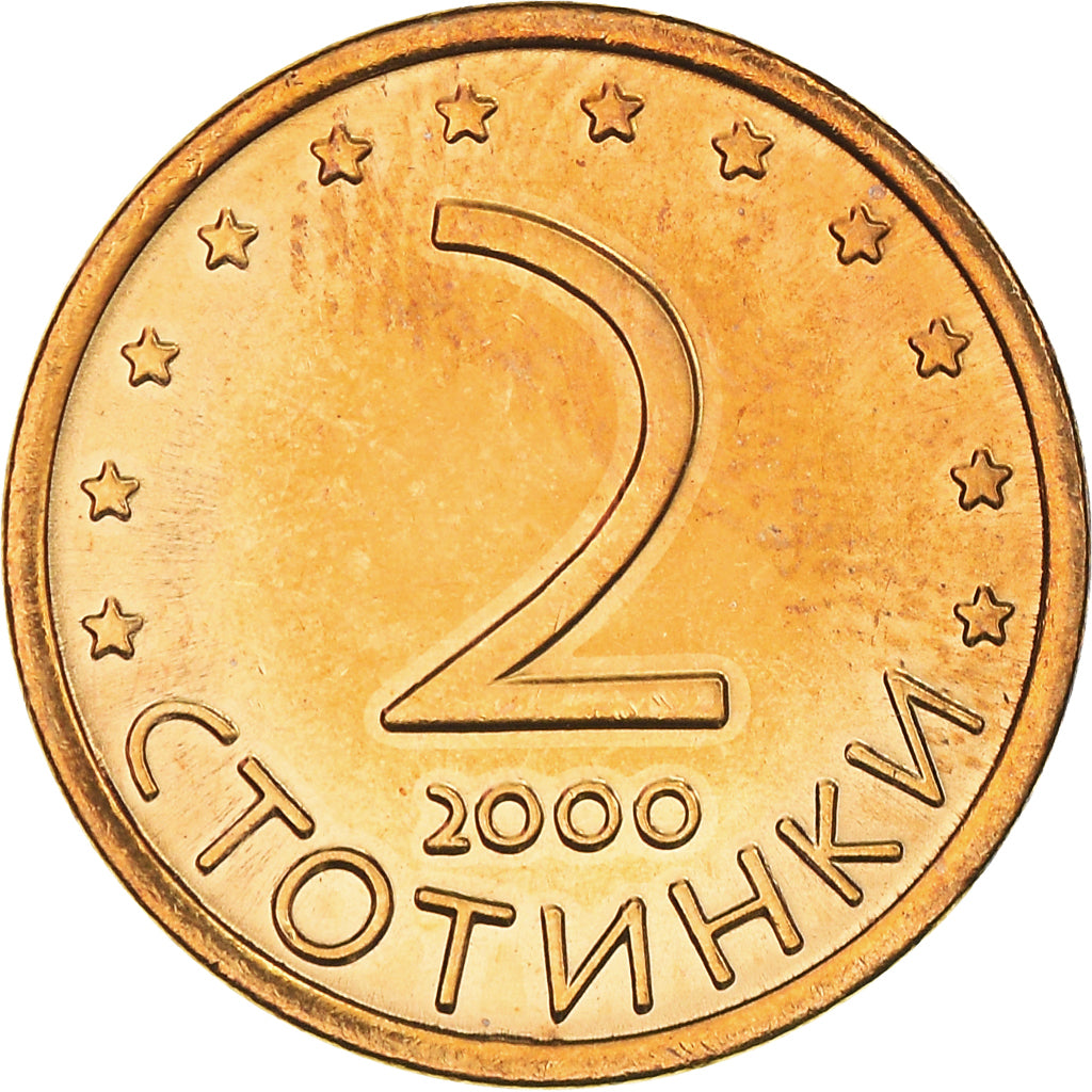 Coin, Bulgaria, 2 Stotinki, 2000, MS(64), Brass plated steel, KM:238a