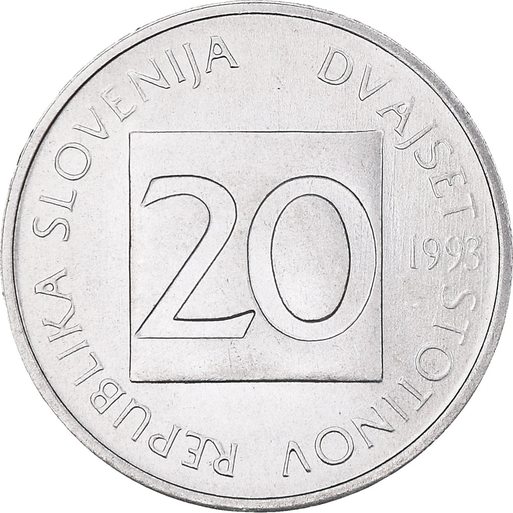 Coin, Slovenia, 20 Stotinov, 1993, MS(64), Aluminum, KM:8