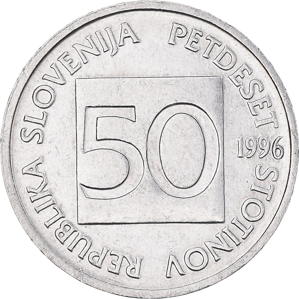 Coin, Slovenia, 50 Stotinov, 1996, AU(50-53), Aluminum, KM:3