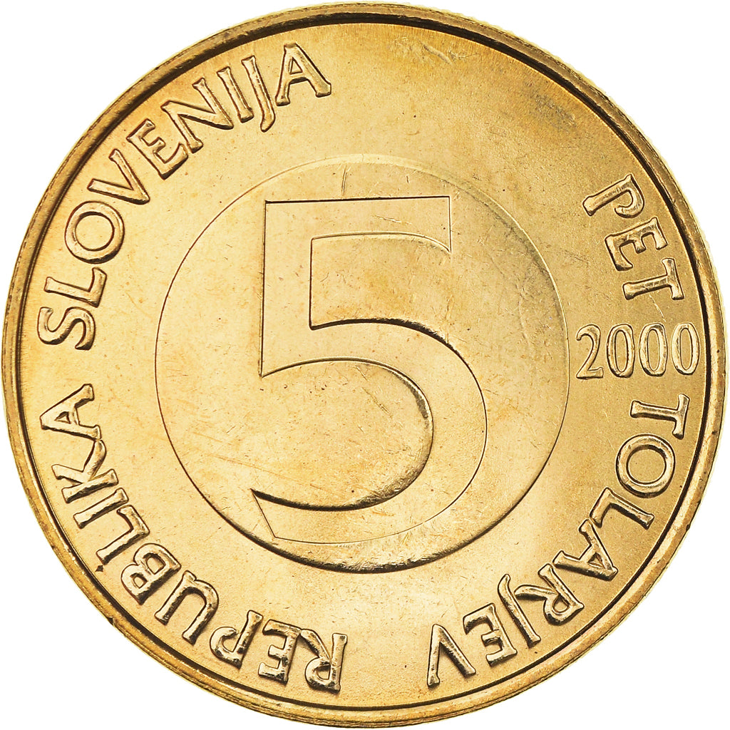 Coin, Slovenia, 5 Tolarjev, 2000, MS(64), Nickel-brass, KM:6