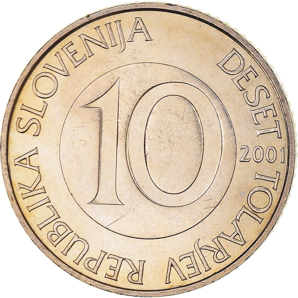 Coin, Slovenia, 10 Tolarjev, 2001, MS(64), Copper-nickel, KM:41