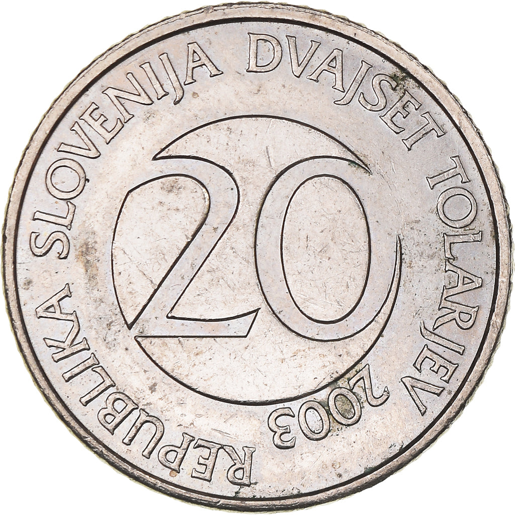 Moeda, Eslovénia, 20 Tolarjev, 2003, Kremnica, AU(50-53), Cobre-níquel, KM:51