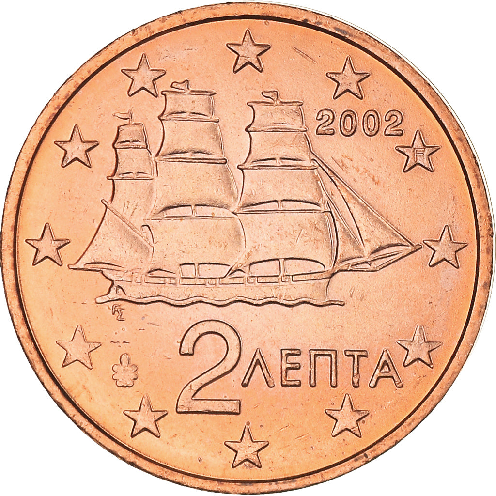 Greece, 2 Euro Cent, 2002, Athens, MS(64), Copper Plated Steel, KM:182