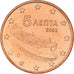 Greece, 5 Euro Cent, 2002, Athens, MS(64), Copper Plated Steel, KM:183