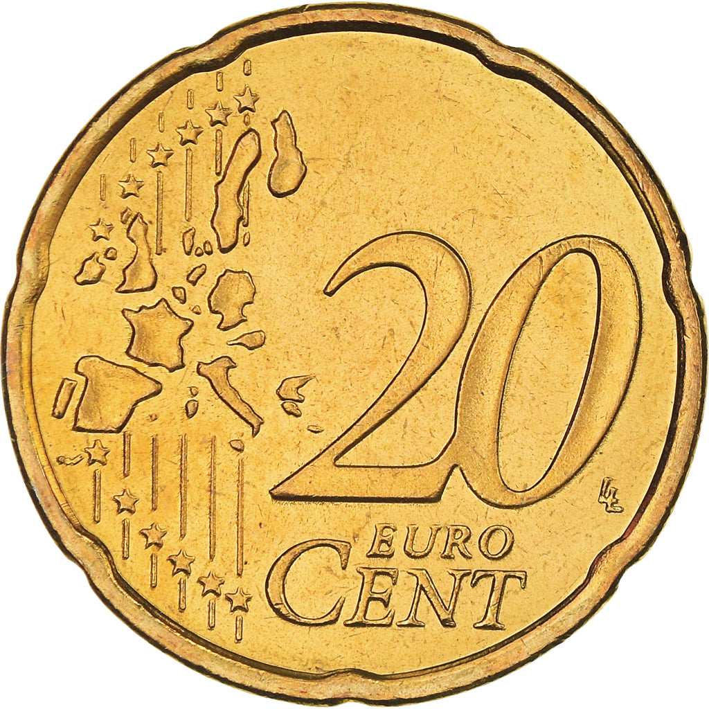 Greece, 20 Euro Cent, 2002, Athens, MS(64), Brass, KM:185