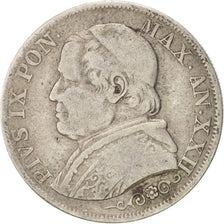 ITALIAN STATES, Lira, 1868, Rome, KM #1378, VF(20-25), Silver, 4.89