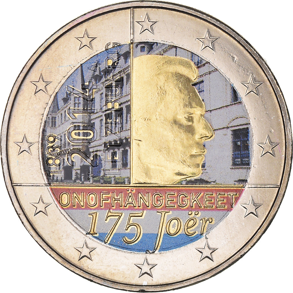 Luxemburgo, 2 Euro, 175 Joer, 2014, Utrecht, Colourized, MS(63), Bimetálico