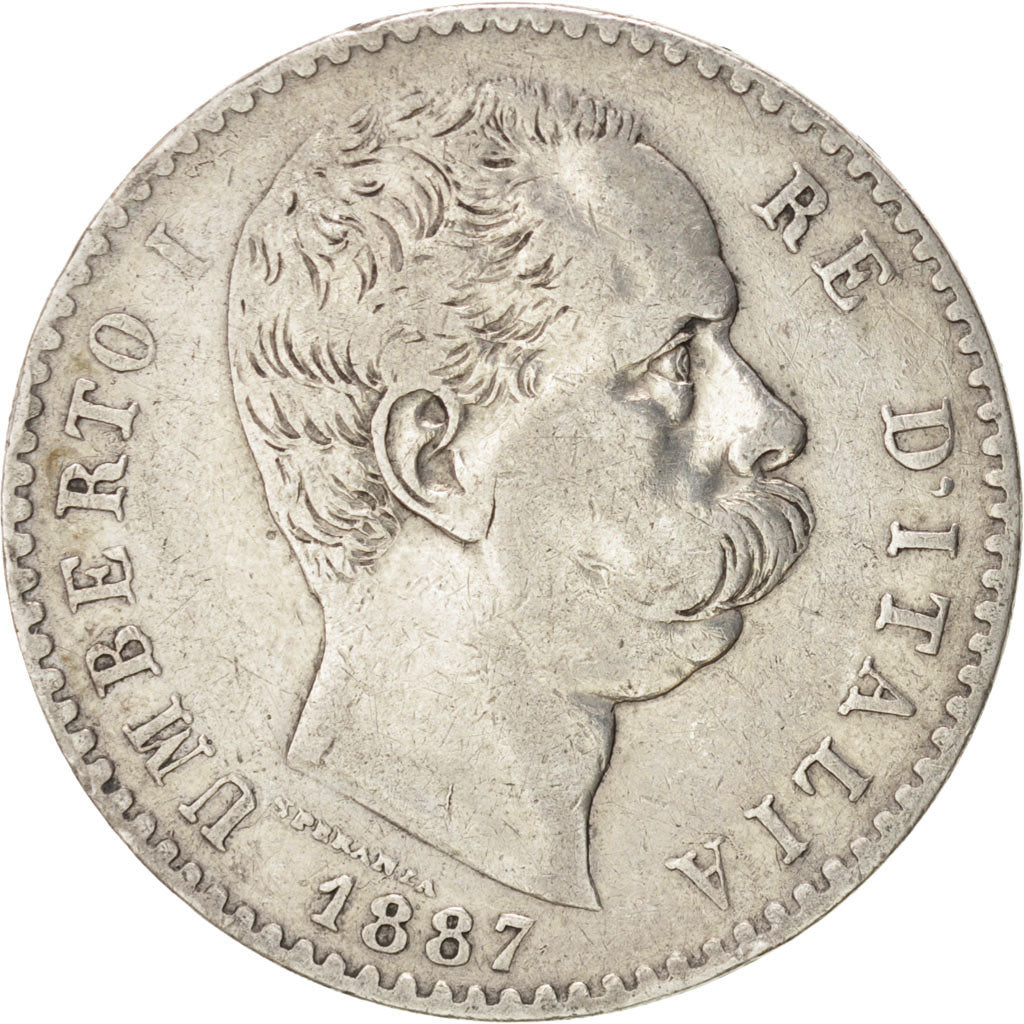 Italia, Umberto I, 2 Lire, 1887, Rome, BB, Argento, KM:23