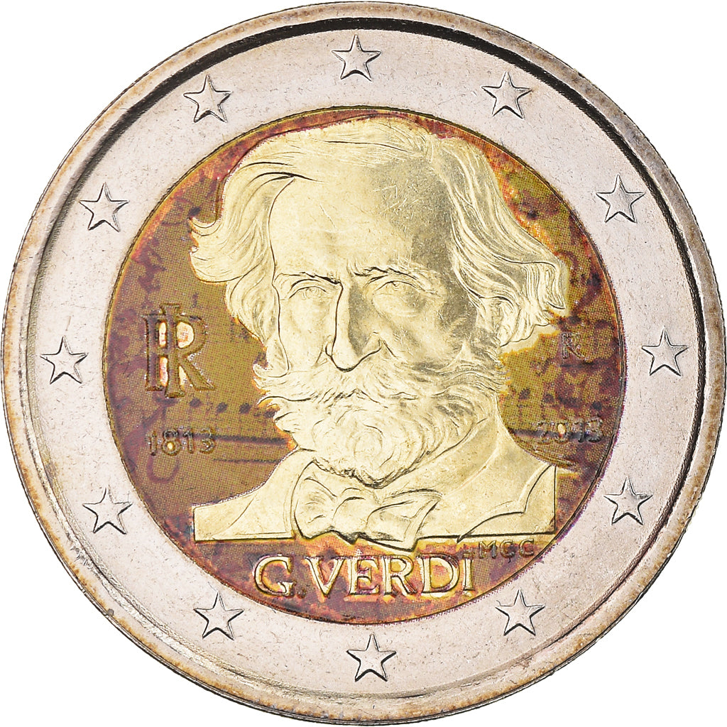 Italy, 2 Euro, Giuseppe Verdi, 2013, Rome, Colourized, MS(64), Bi-Metallic