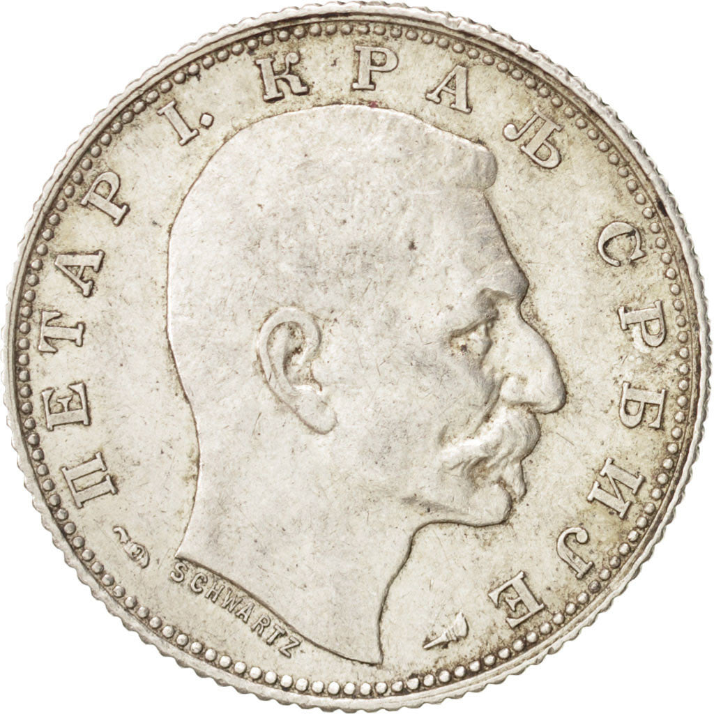 Coin, Serbia, Peter I, Dinar, 1915, Paris, AU(55-58), Silver, KM:25.3