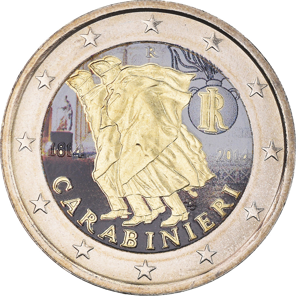 Italie, 2 Euro, Carabinieri, 2014, Rome, Colorisé, SPL+, Bimétallique, KM:New