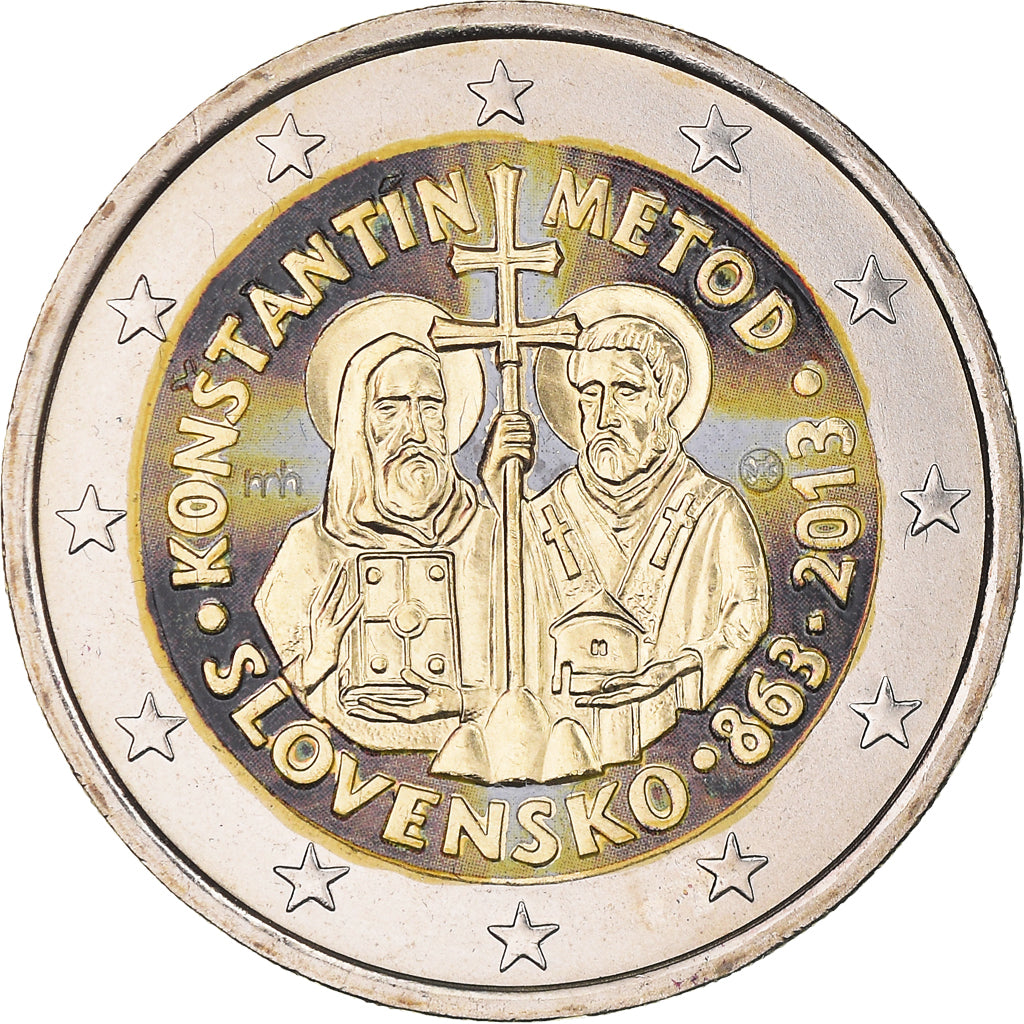Slowakije, 2 Euro, Konstantin Metod, 2013, Stuttgart, Colourized, UNC-