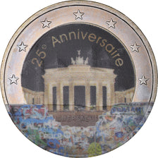 Germany, Chute du mur de Berlin, 2 Euro, 2014, Colourized, MS(63), Bi-Metallic