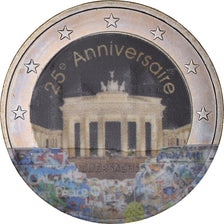 Alemanha, Chute du mur de Berlin, 2 Euro, 2014, Colourized, MS(63), Bimetálico