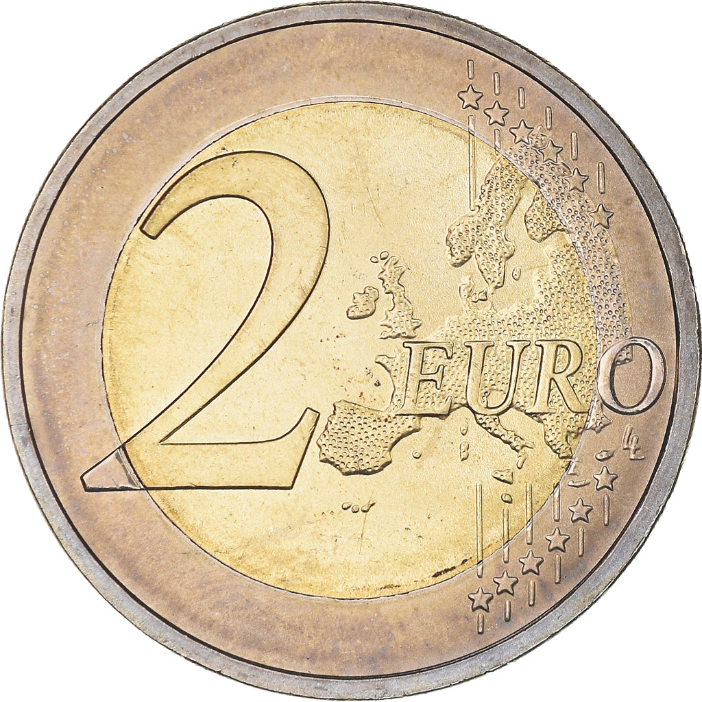Germany, Chute du mur de Berlin, 2 Euro, 2014, Colourized, MS(63), Bi-Metallic