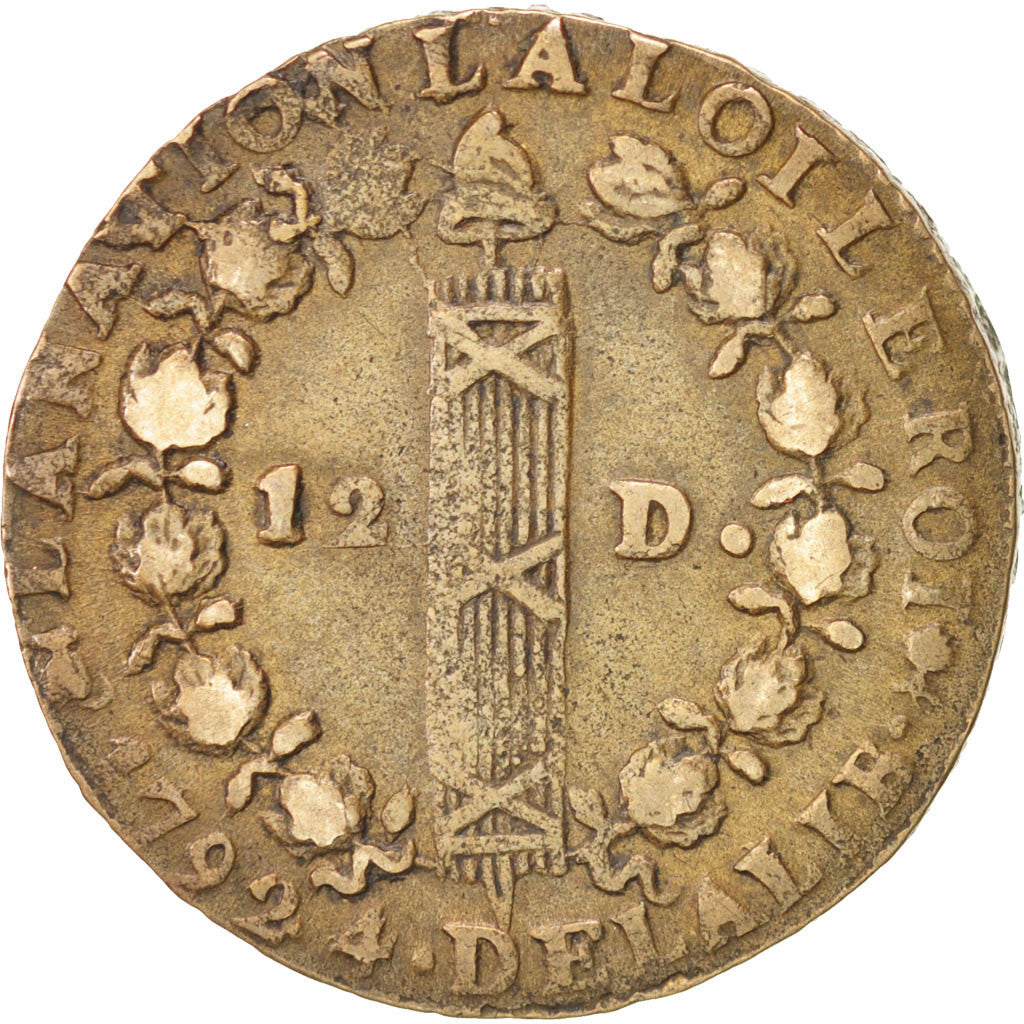 FRANCE, 12 deniers françois, 12 Deniers, 1792, Nantes, KM #600.15, EF(40-45), B.