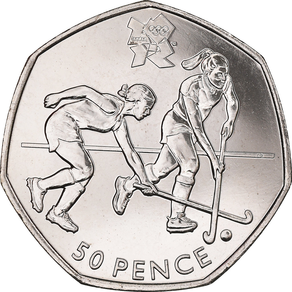 Coin, Great Britain, Elizabeth II, Hockey, 50 Pence, 2011, British Royal Mint