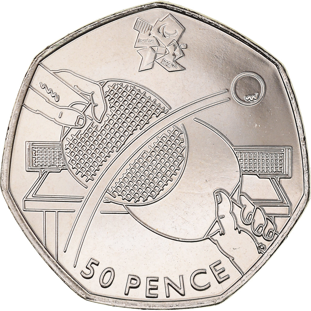 Coin, Great Britain, Elizabeth II, Table Tennis, 50 Pence, 2011, British Royal