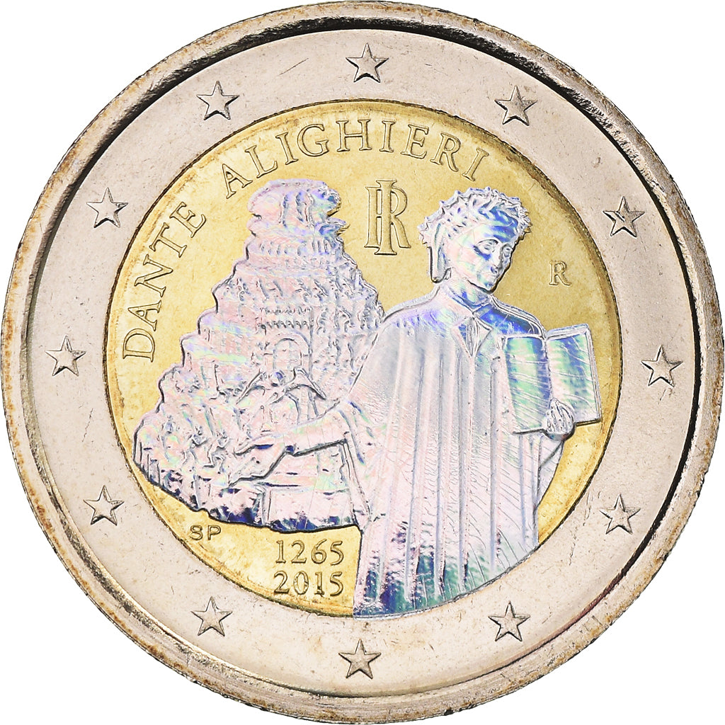 Italien, 2 Euro, Dante Alighieri, 2015, Iridescent, UNZ, Bi-Metallic, KM:New