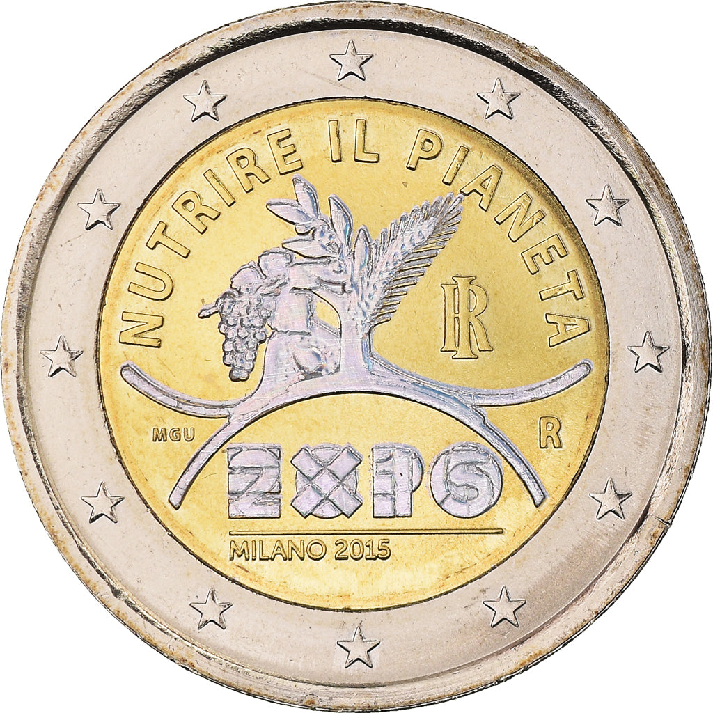 Italien, 2 Euro, Nutrire il pianeta, 2015, Iridescent, UNZ+, Bi-Metallic, KM:New