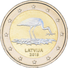 Latvia, 2 Euro, Cigogne, 2015, Iridescent, UNZ+, Bi-Metallic