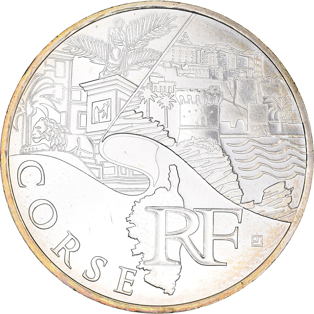 France, 10 Euro, Corse, Euros des régions, 2011, Paris, FDC, MS(63), Silver