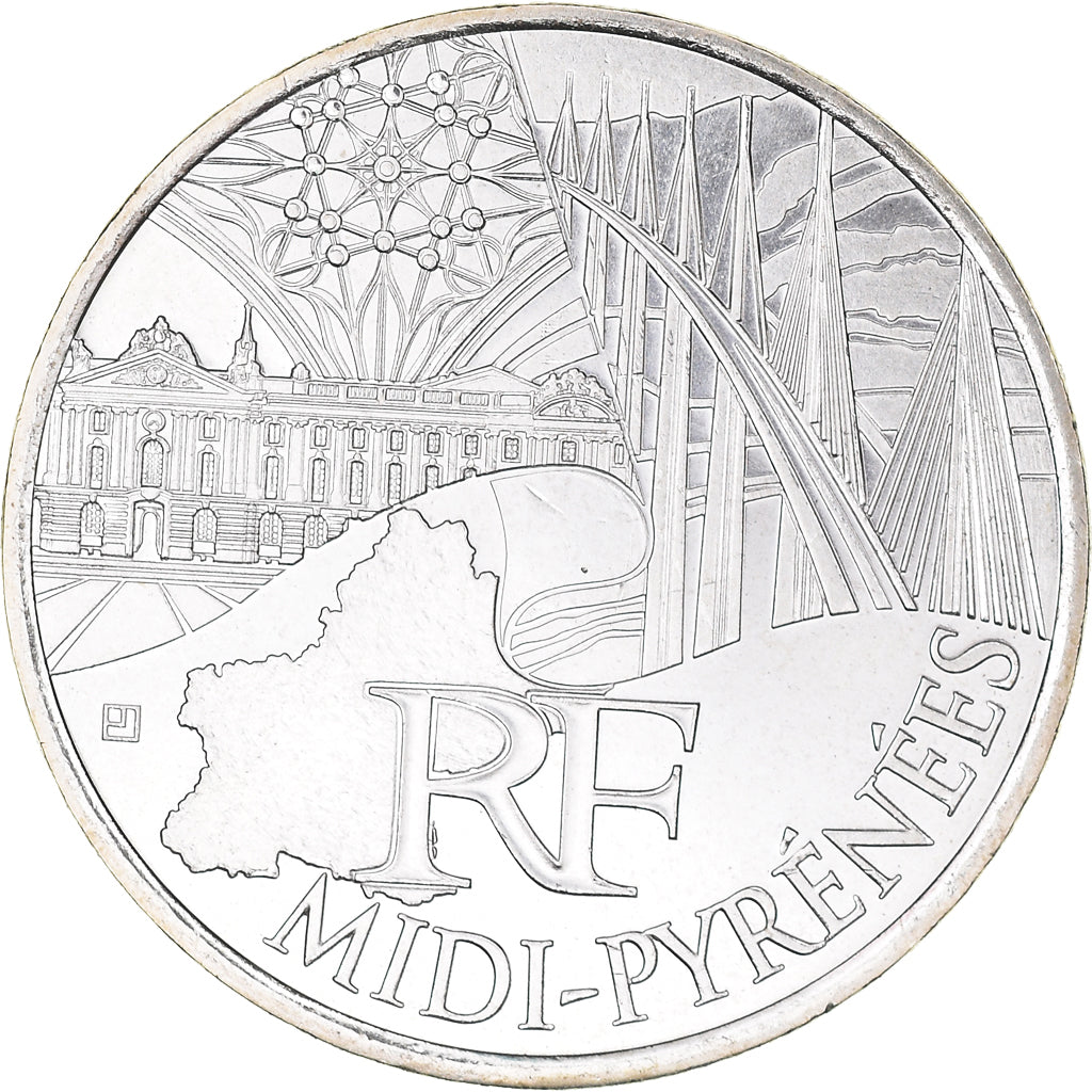 France, 10 Euro, Midi-Pyrénées, 2011, Paris, MS(64), Silver, KM:1752