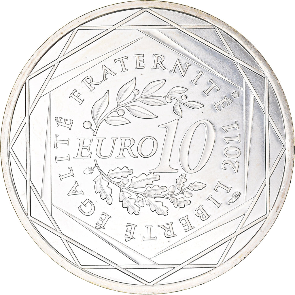 France, 10 Euro, Centre, 2011, Paris, MS(63), Silver, KM:1732