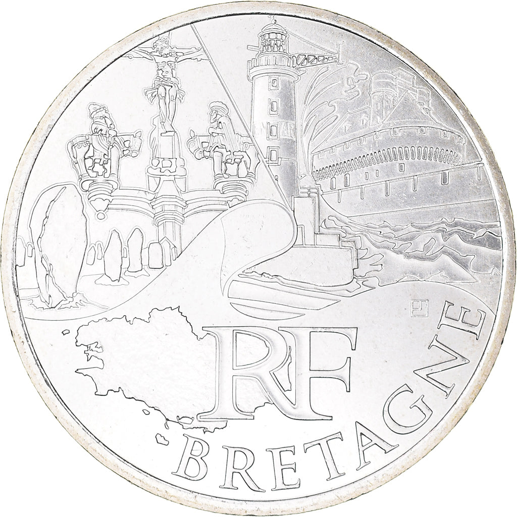 França, 10 Euro, Bretagne, Euros des régions, 2011, MS(64), Prata