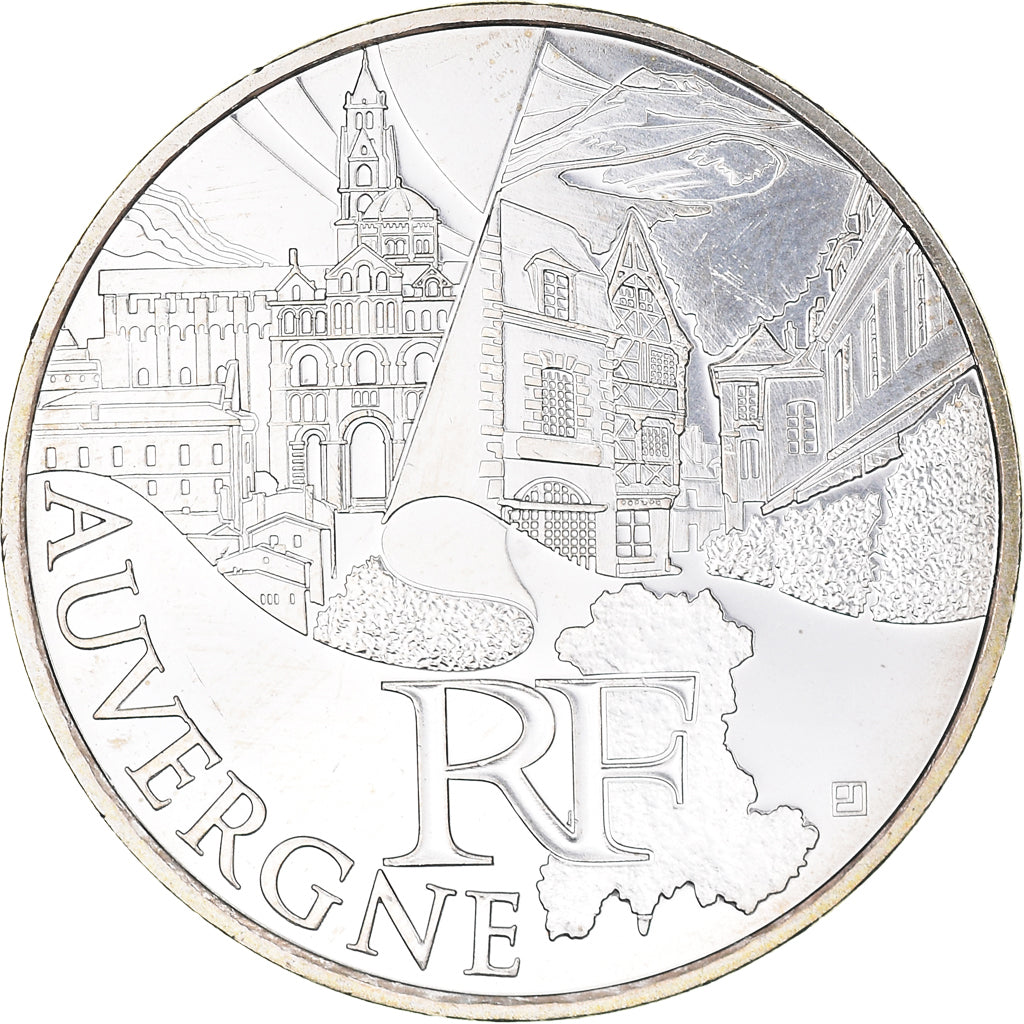 France, 10 Euro, Auvergne, 2011, Paris, MS(64), Silver, KM:1728