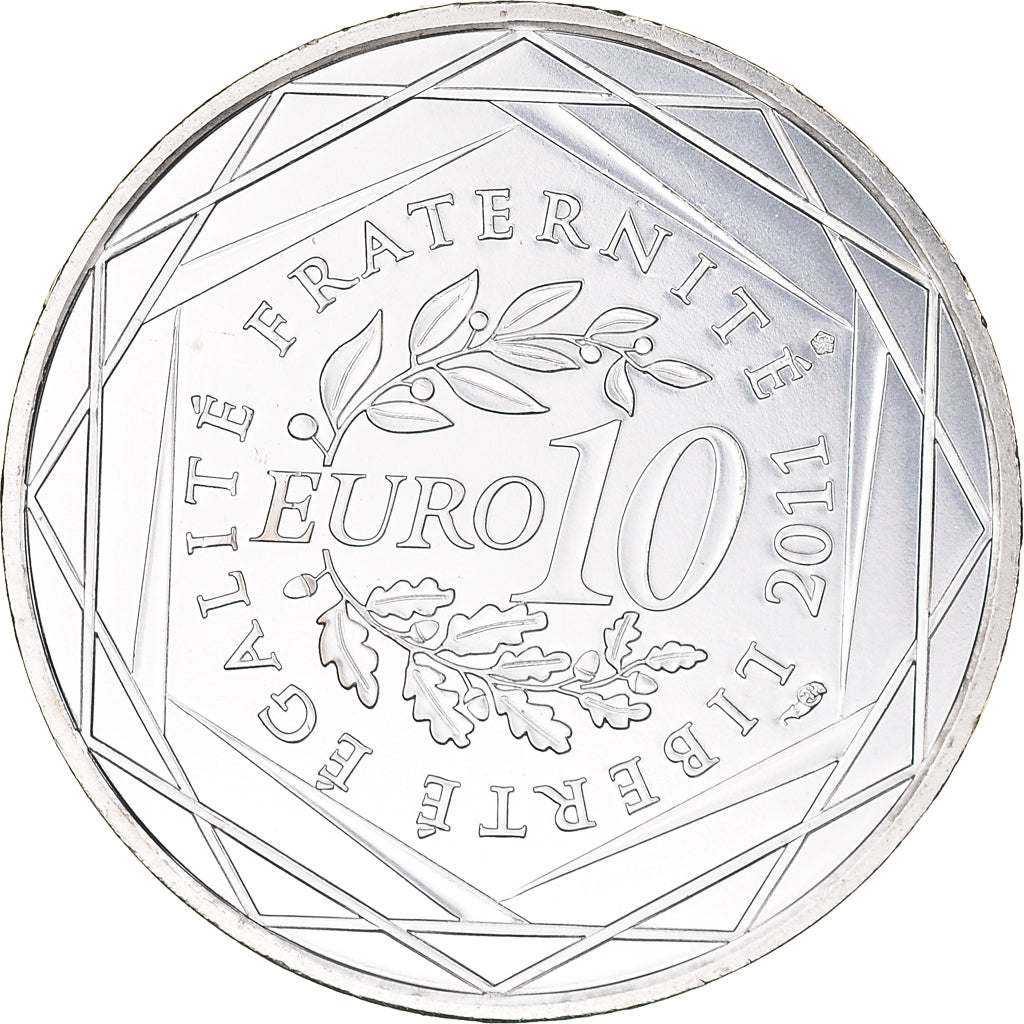 France, 10 Euro, Auvergne, 2011, Paris, MS(64), Silver, KM:1728